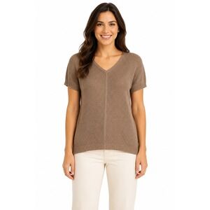Neiman Marcus Open Knit Blouse Women S Tan Cashmere Blend Minimalist Luxe